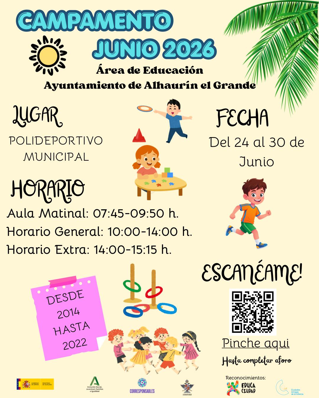 Campamento de Verano para niñas y niños 2026 Alhaurín el Grande