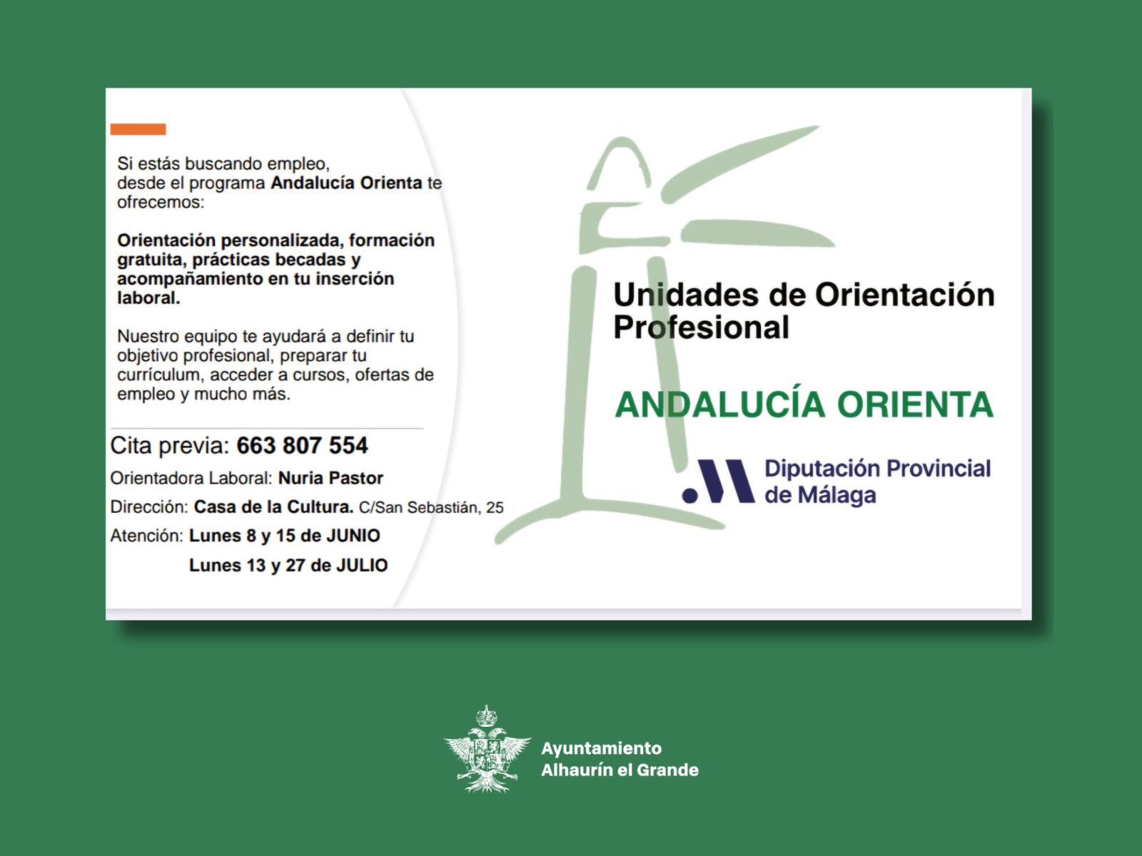 La Unidad de Orientaci&oacute;n Profesional traslada la atenci&oacute;n al p&uacute;blico a la Casa de la Cultura para mejorar la accesibilidad del servicio