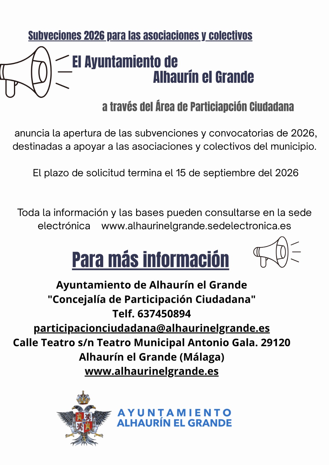 La Concejalía de Participación Ciudadana del Ayuntamiento de Alhaurín el Grande ha